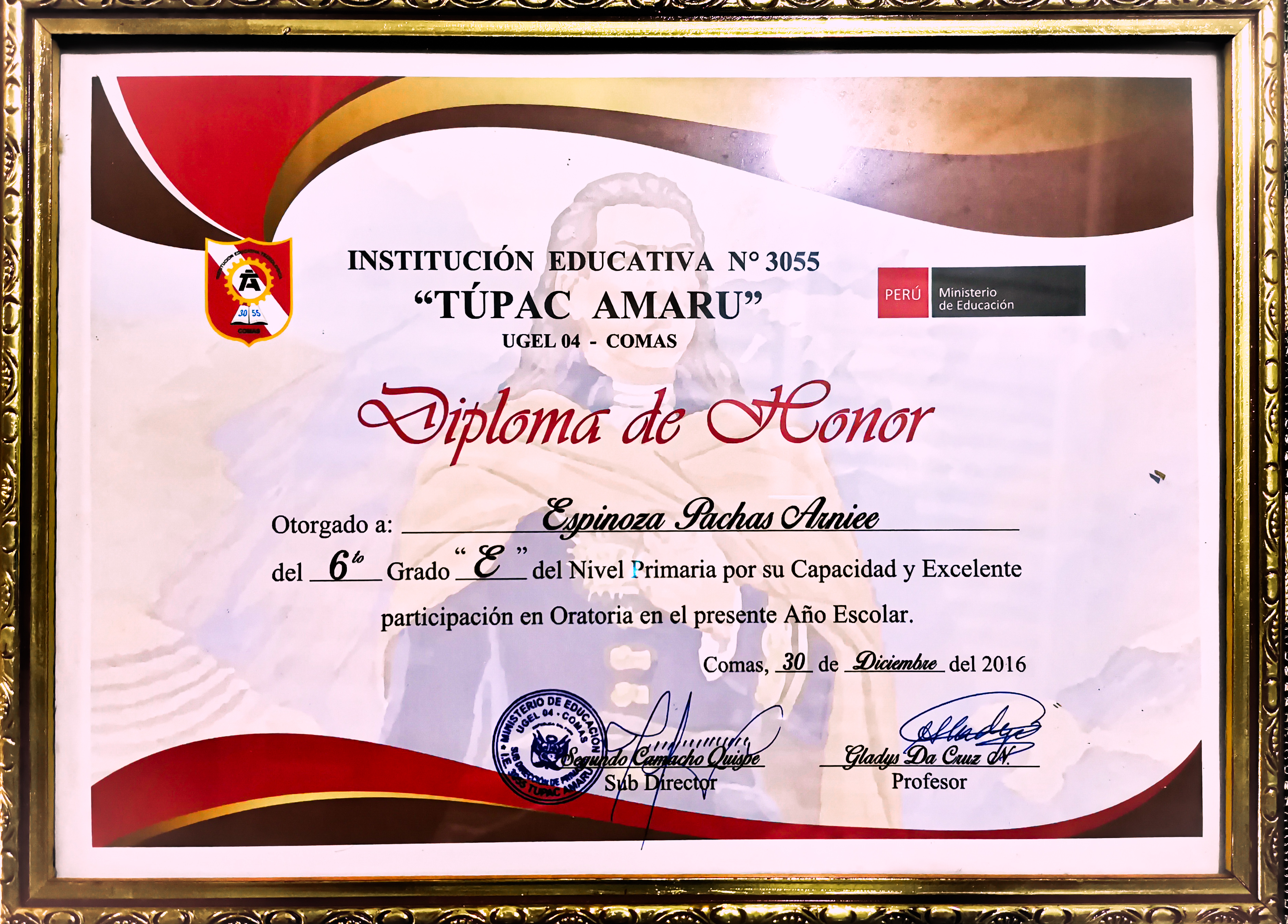 Diploma de Excelencia Académica - Primaria Oratoria